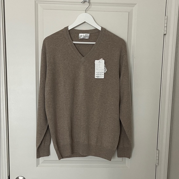 NWT Cashmere V-Neck Sweater-Heather Brown - Picture 1 of 4